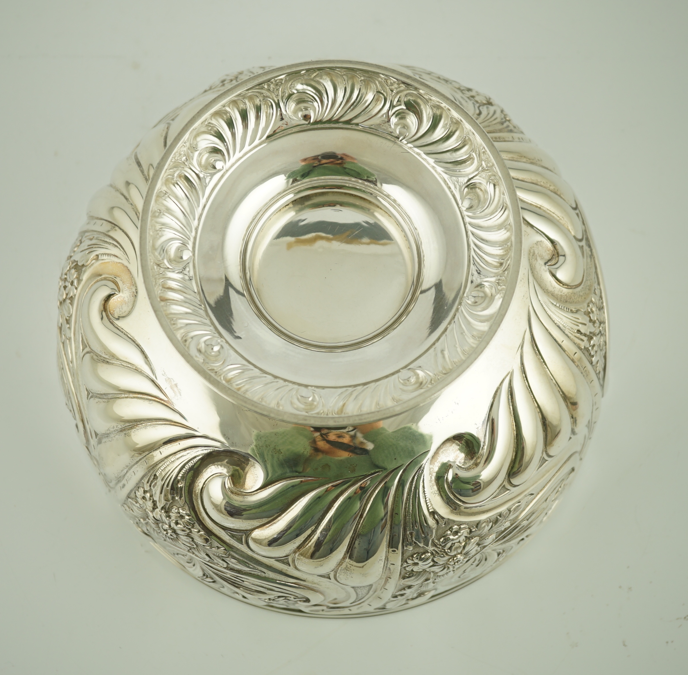 A late Victorian repousse silver rose bowl, by William Hutton & Sons